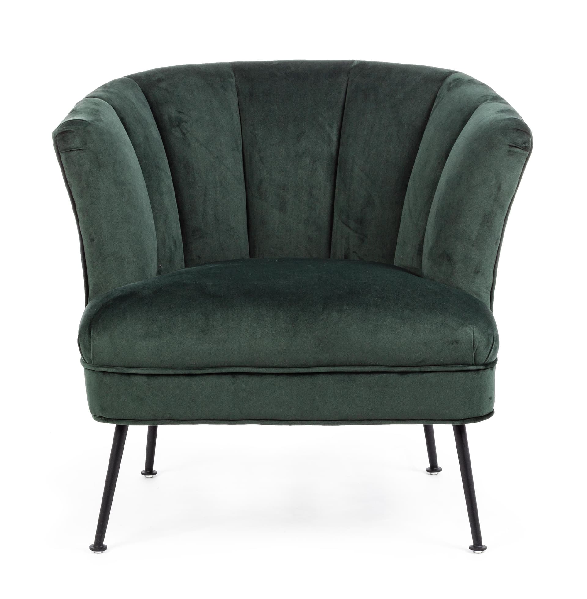 Poltrona "Odilon" in velluto Verde con piedi nero anticato arredamento per salotto moderno Casa e cucina/Arredamento/Soggiorno/Poltrone e sedie/Poltrone Decor Space - Altamura, Commerciovirtuoso.it