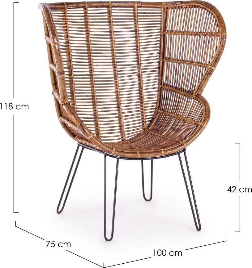 Poltrona "Estefan" per interno, Seduta In Rattan Ed Intreccio In Kubu 100 x 75 x 118h cm - 2