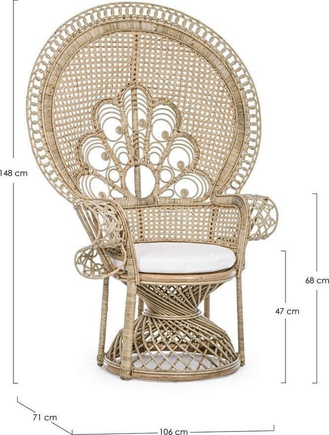 Poltrona "Peacock" per da interno, ed esterno, Intreccio In Midollino 106 x 71 x h 148 cm in Poltrone Decor Space - Altamura, commercioVirtuoso.it