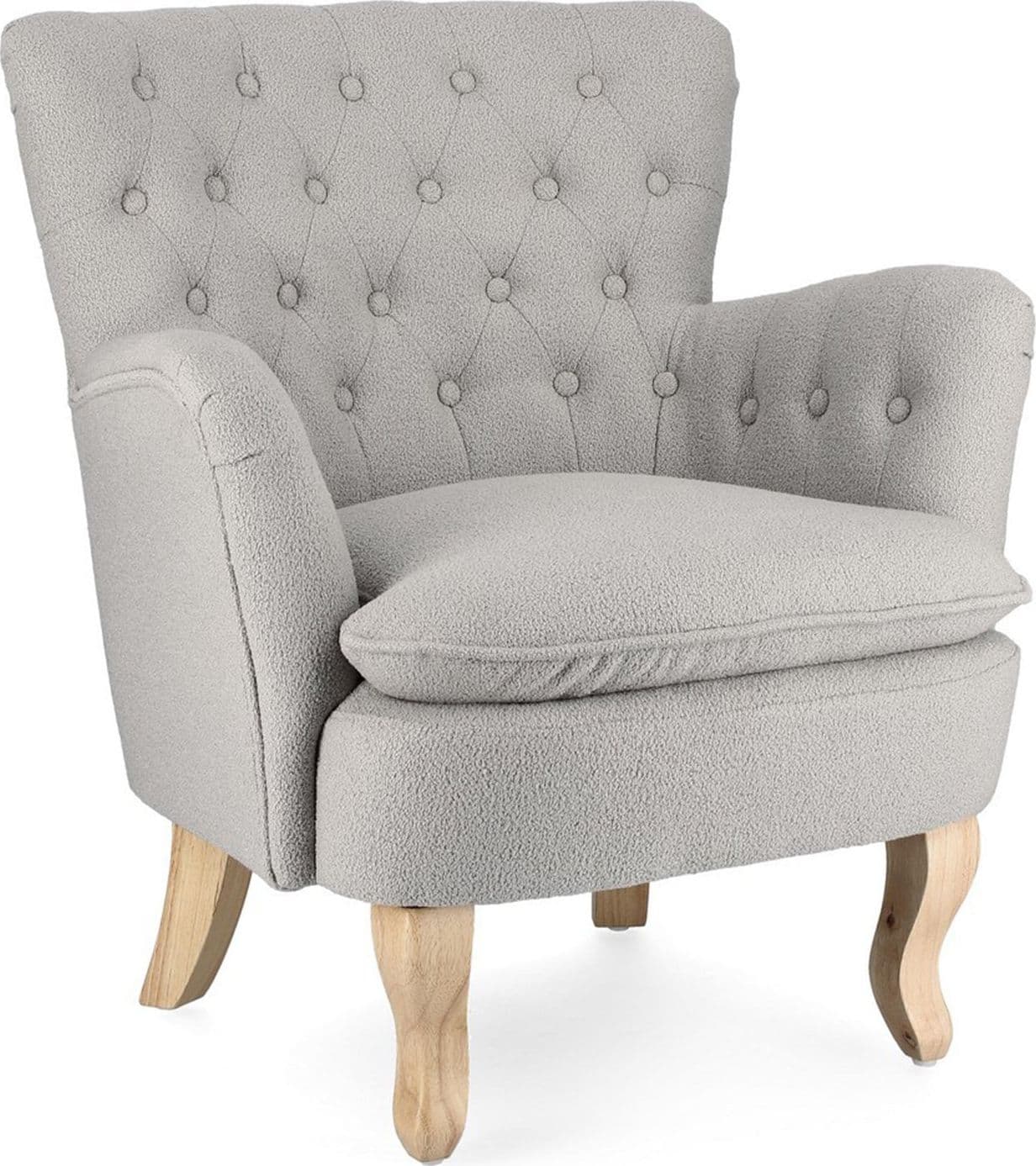 Poltrona "Orlins" per interno, Struttura In Legno Di Pino E Compensato, Rivestimento In Poliestere Effetto Boucle', Capitonne' 71.5 x 72.5 x 79h cm in Poltrone Decor Space - Altamura, commercioVirtuoso.it