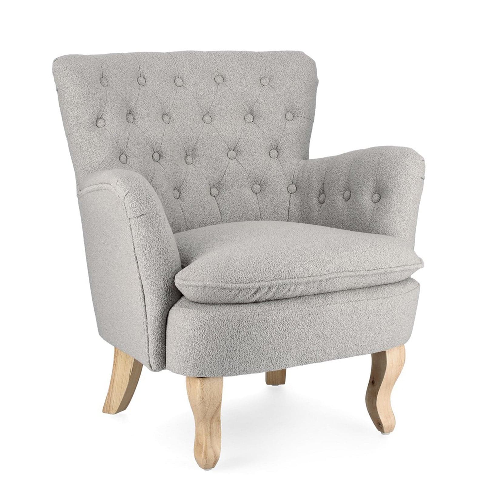 Poltrona "Orlins" per interno, Struttura In Legno Di Pino E Compensato, Rivestimento In Poliestere Effetto Boucle', Capitonne' 71.5 x 72.5 x 79h cm in Poltrone Decor Space - Altamura, commercioVirtuoso.it