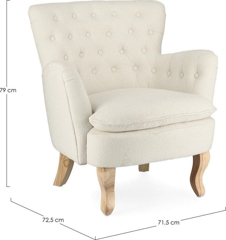 Poltrona "Orlins" per interno, Struttura In Legno Di Pino E Compensato, Rivestimento In Poliestere Effetto Boucle', Capitonne' 71.5 x 72.5 x 79h cm in Poltrone Decor Space - Altamura, commercioVirtuoso.it