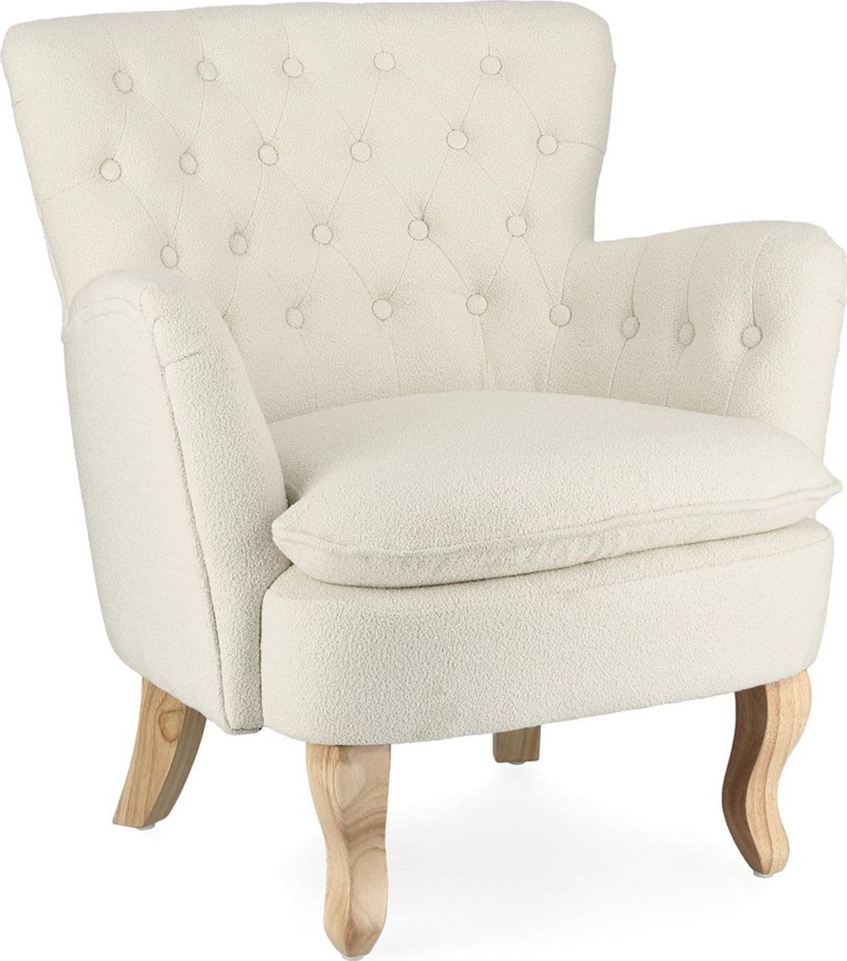 Poltrona "Orlins" per interno, Struttura In Legno Di Pino E Compensato, Rivestimento In Poliestere Effetto Boucle', Capitonne' 71.5 x 72.5 x 79h cm in Poltrone Decor Space - Altamura, commercioVirtuoso.it
