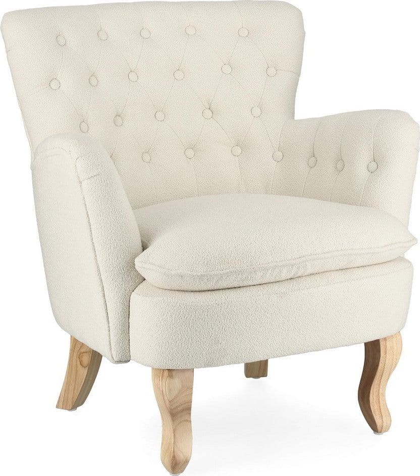 Poltrona "Orlins" per interno, Struttura In Legno Di Pino E Compensato, Rivestimento In Poliestere Effetto Boucle', Capitonne' 71.5 x 72.5 x 79h cm in Poltrone Decor Space - Altamura, commercioVirtuoso.it