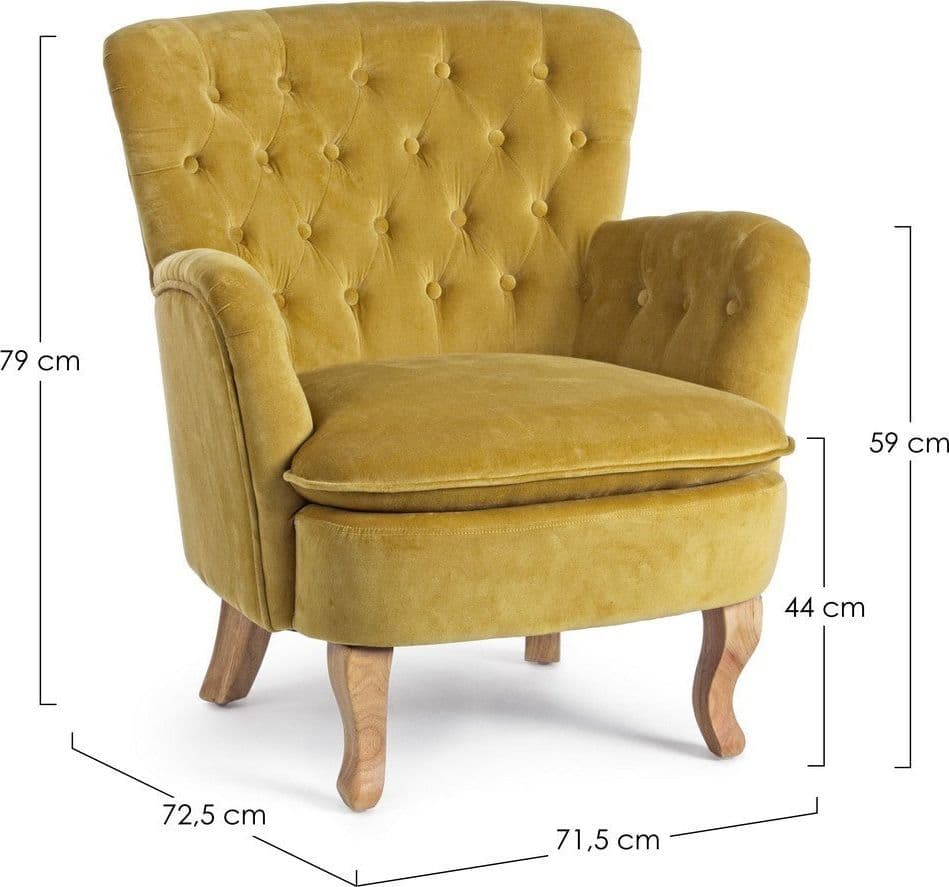 Poltrona "Orlins" per interno, Struttura In Legno Di Pino, Rivestimento In Cotone Trapuntato, Effetto Velluto Capitonne' 71.5 x 72.5 x 79h cm in Poltrone Decor Space - Altamura, commercioVirtuoso.it