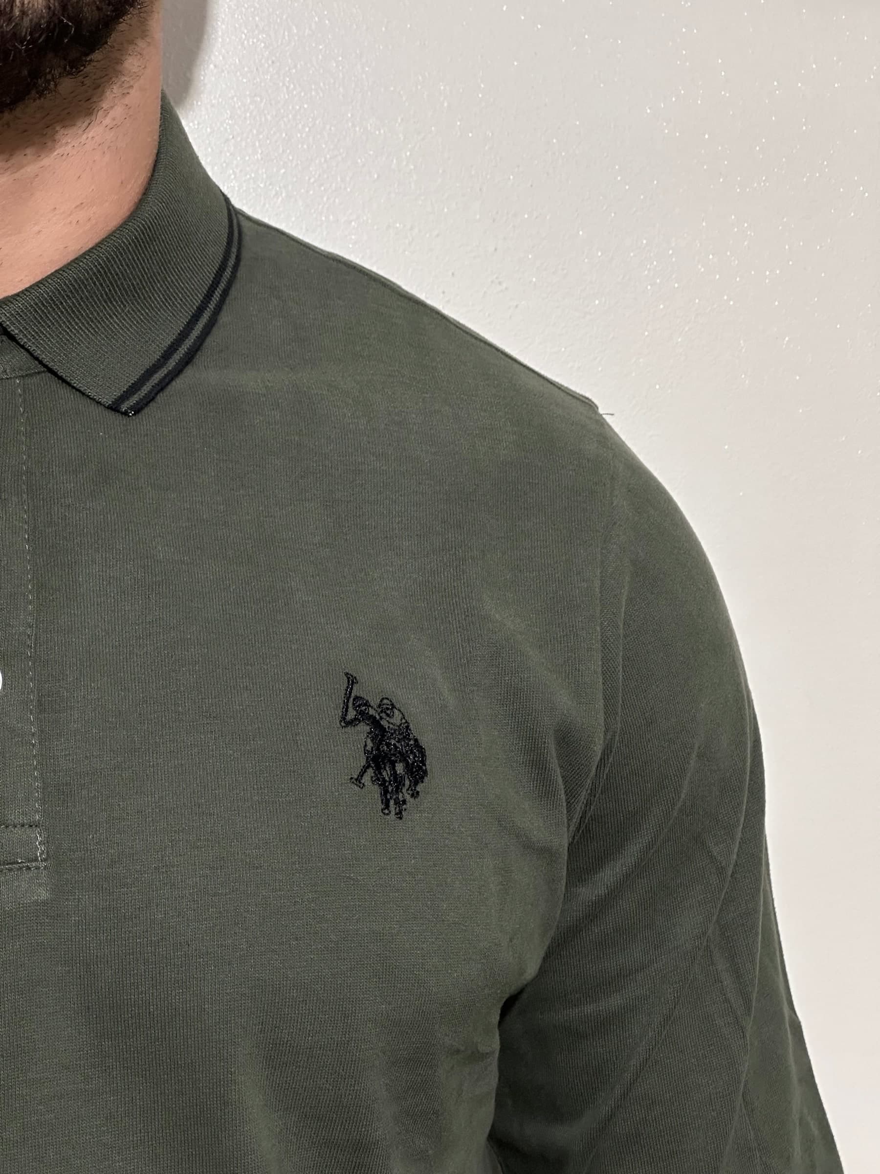 Polo maniche lunghe verde militare - 7