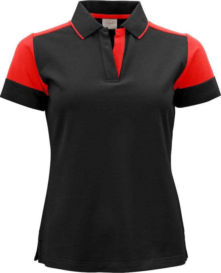 Polo Bicolore Prime Nero Rosso Maglietta Donna Misto Cotone Organico Poliestere Riciclato Ecosostenibile - 2