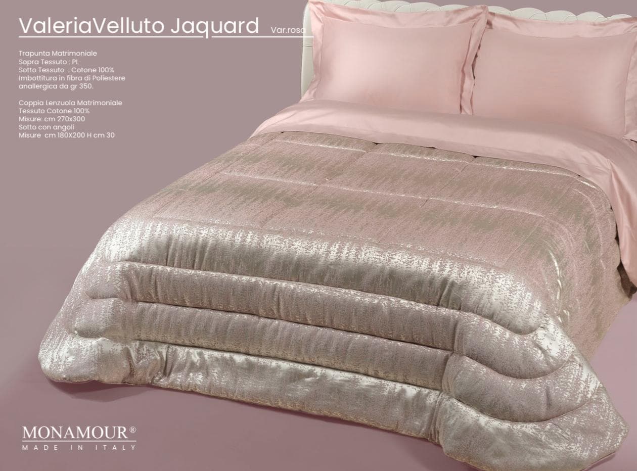 Trapunta matrimoniale invernale Mon Amour art. Valeria velluto Sopra tessuto: PL Sotto tessuto: cotone 100% imbottitura in fibra di poliestere anallergica da gr.350 - 5