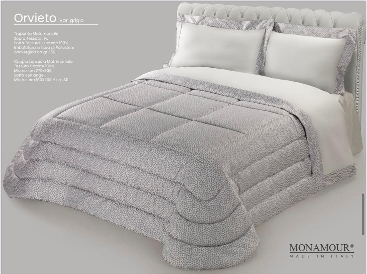 Trapunta matrimoniale invernale Mon Amour art. Orvieto Sopra tessuto: PL Sotto tessuto: cotone 100% imbottitura in fibra di poliestere anallergica da gr.350 - 8