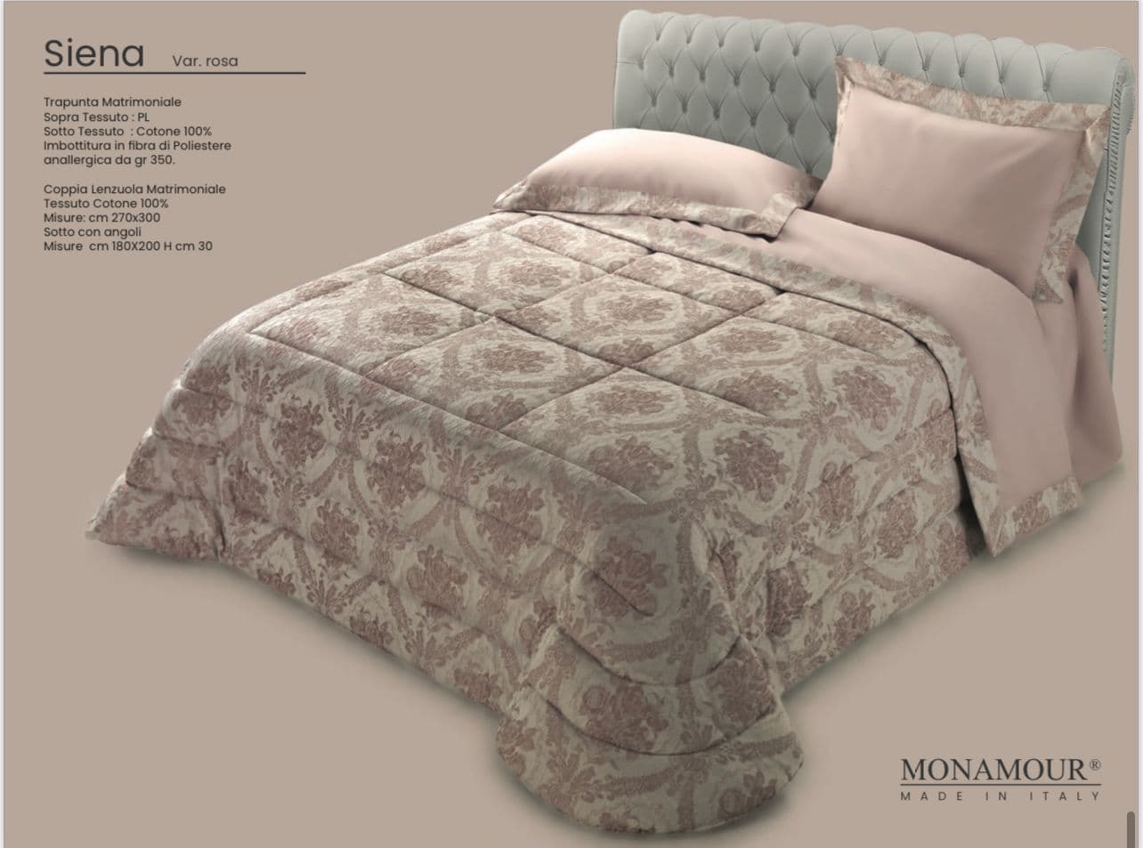 Trapunta matrimoniale invernale Mon Amour art. Siena Sopra tessuto: PL Sotto tessuto: cotone 100% imbottitura in fibra di poliestere anallergica da gr.350 - 5