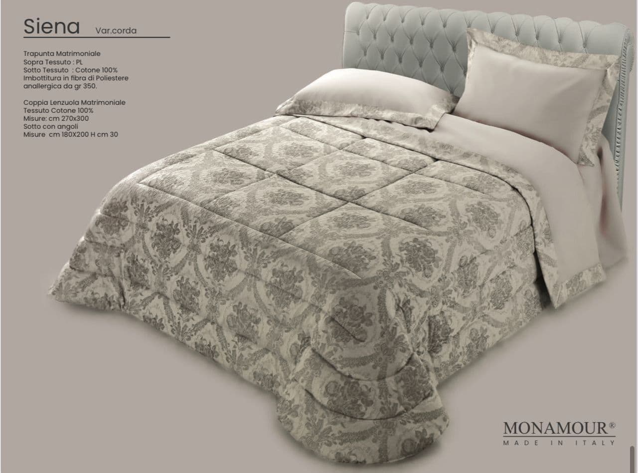 Trapunta matrimoniale invernale Mon Amour art. Siena Sopra tessuto: PL Sotto tessuto: cotone 100% imbottitura in fibra di