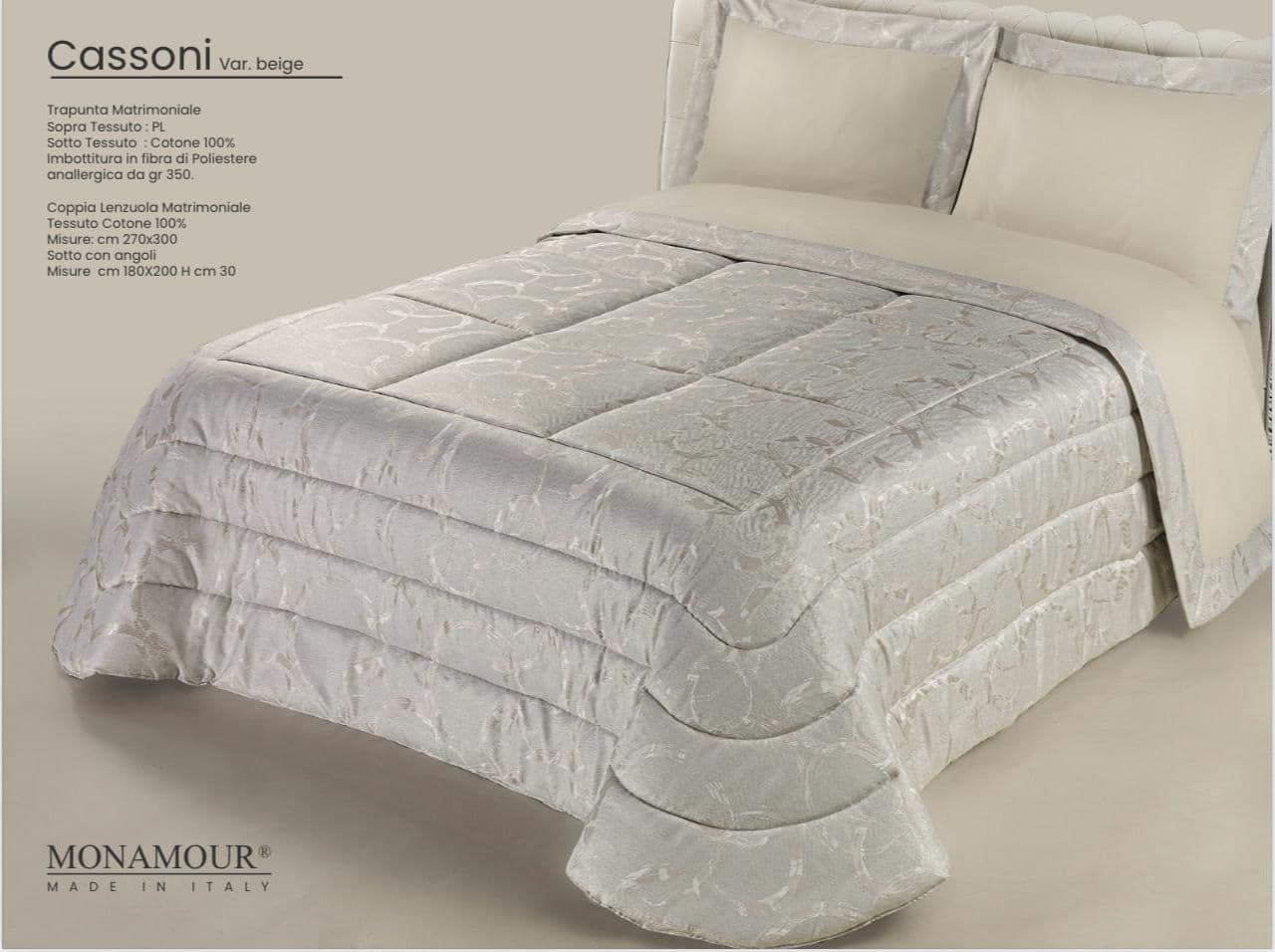 Trapunta matrimoniale invernale Mon Amour art. Cassoni Sopra tessuto: PL Sotto tessuto: cotone 100% imbottitura in fibra di
