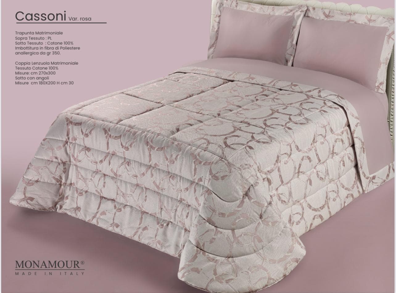 Trapunta matrimoniale invernale Mon Amour art. Cassoni Sopra tessuto: PL Sotto tessuto: cotone 100% imbottitura in fibra di poliestere anallergica da gr.350 - 6