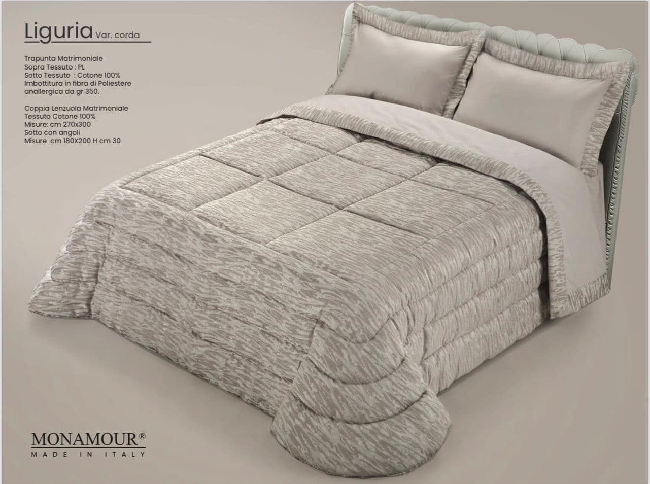 Trapunta matrimoniale invernale Mon Amour art. Liguria Sopra tessuto: PL Sotto tessuto: cotone 100% imbottitura in fibra di poliestere anallergica da gr.350 - 11