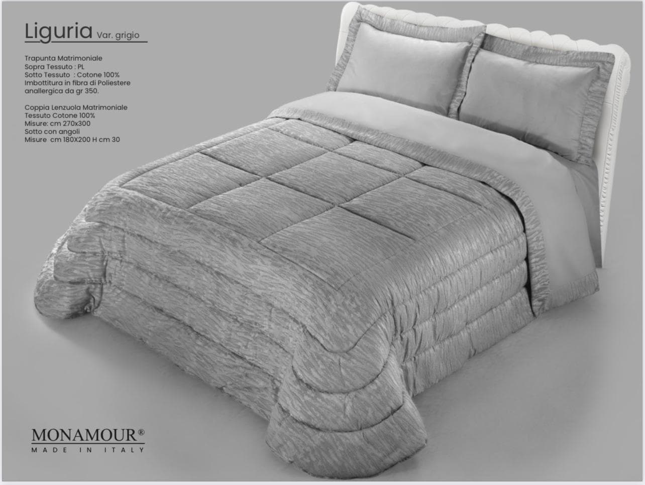 Trapunta matrimoniale invernale Mon Amour art. Liguria Sopra tessuto: PL Sotto tessuto: cotone 100% imbottitura in fibra di poliestere anallergica da gr.350 - 10