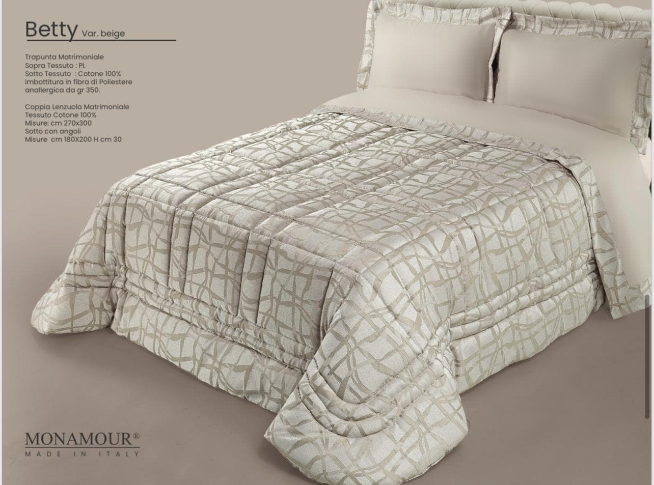 Trapunta matrimoniale invernale Mon Amour art. Betty Sopra tessuto: PL Sotto tessuto: cotone 100% imbottitura in fibra di poliestere anallergica da gr.350 - 9