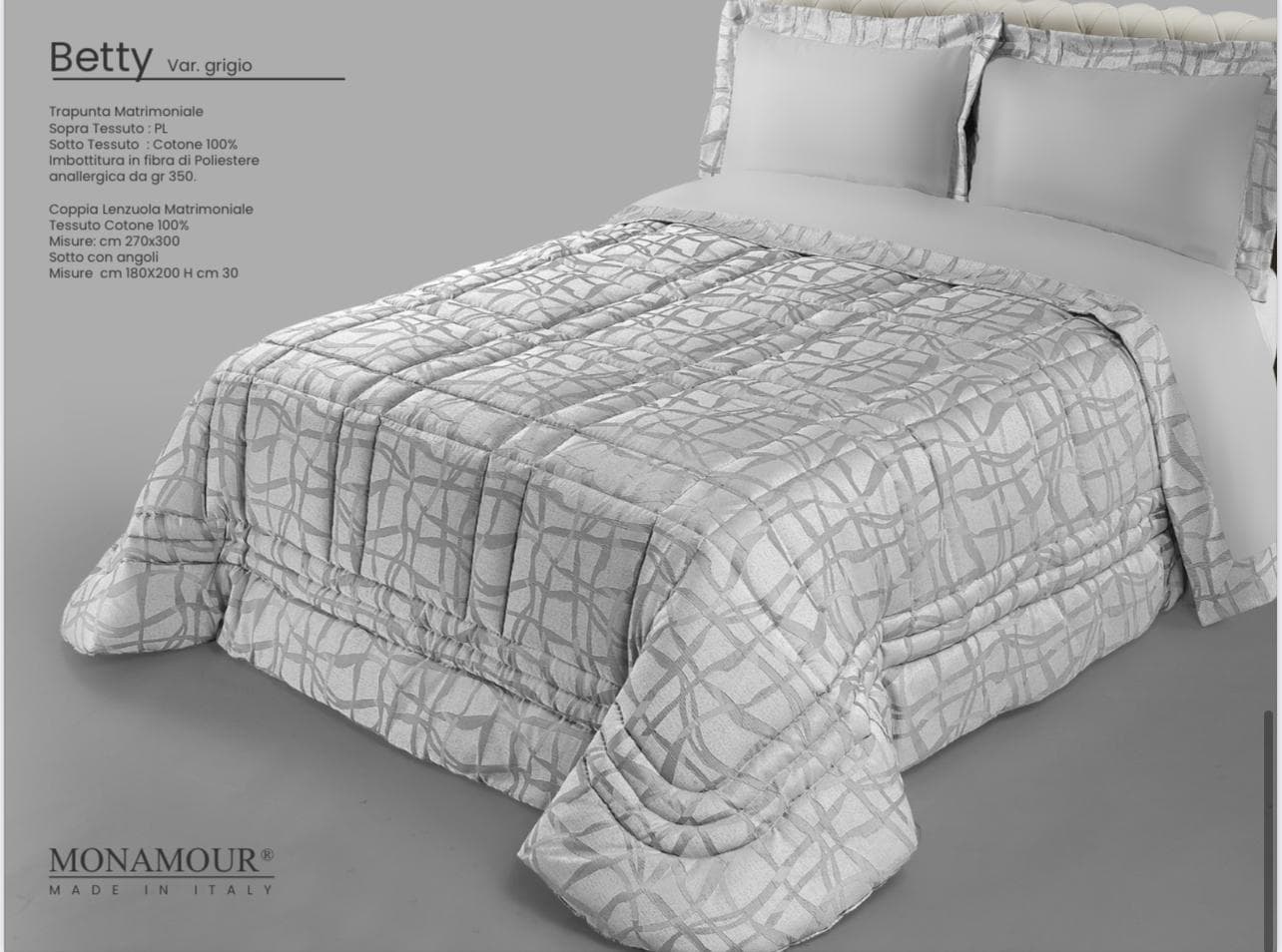 Trapunta matrimoniale invernale Mon Amour art. Betty Sopra tessuto: PL Sotto tessuto: cotone 100% imbottitura in fibra di poliestere anallergica da gr.350 - 6