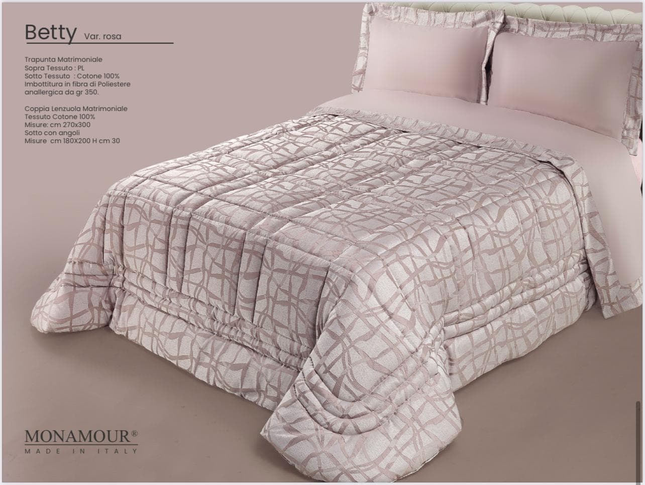 Trapunta matrimoniale invernale Mon Amour art. Betty Sopra tessuto: PL Sotto tessuto: cotone 100% imbottitura in fibra di poliestere anallergica da gr.350 - 8