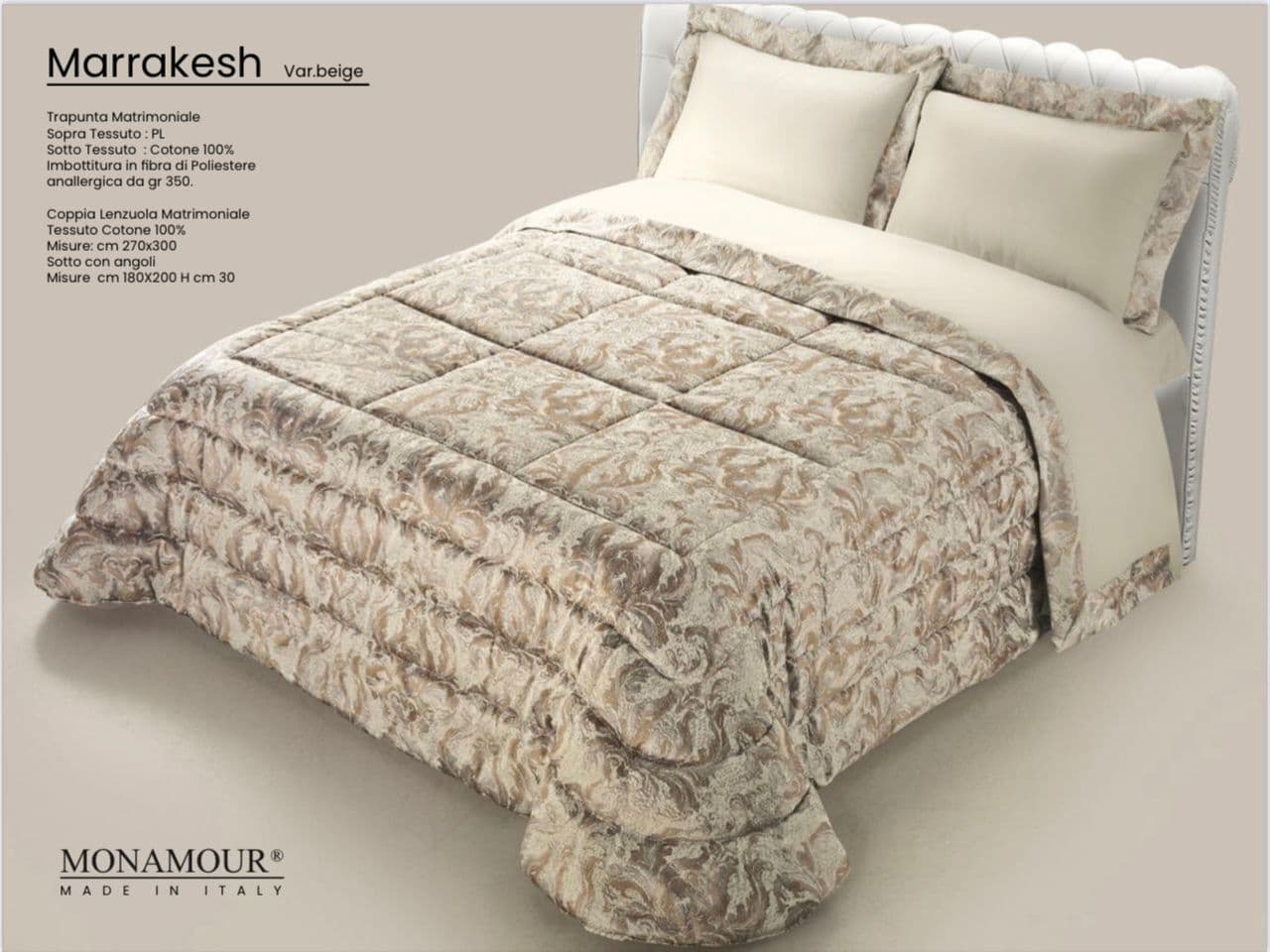 Trapunta matrimoniale invernale Mon Amour art. Marrakesh Sopra tessuto: PL Sotto tessuto: cotone 100% imbottitura in fibra di poliestere anallergica da gr.350 - 6