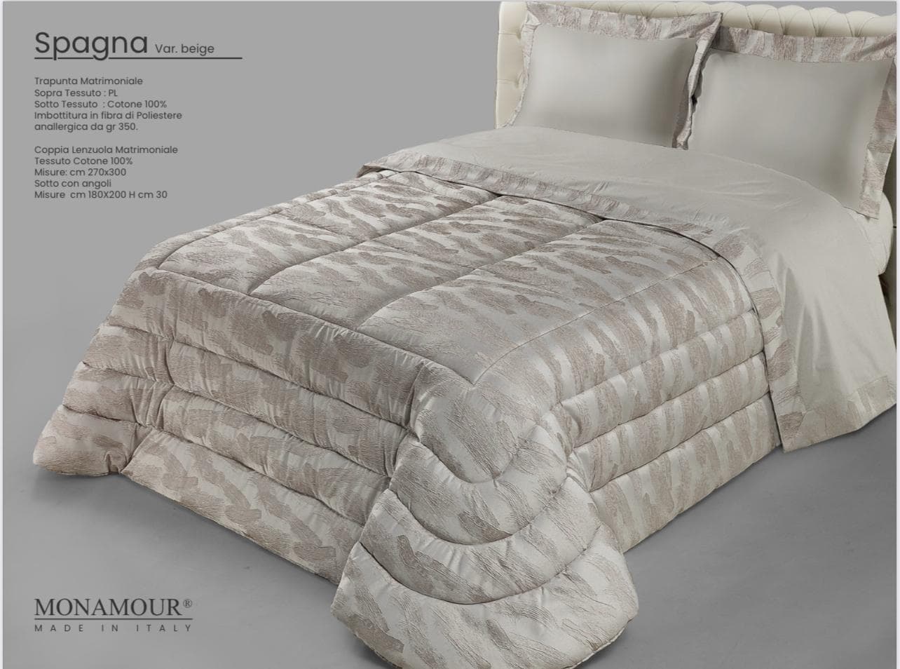 Trapunta matrimoniale invernale Mon Amour art. Spagna Sopra tessuto: PL Sotto tessuto: cotone 100% imbottitura in fibra di poliestere anallergica da gr.350 - 9