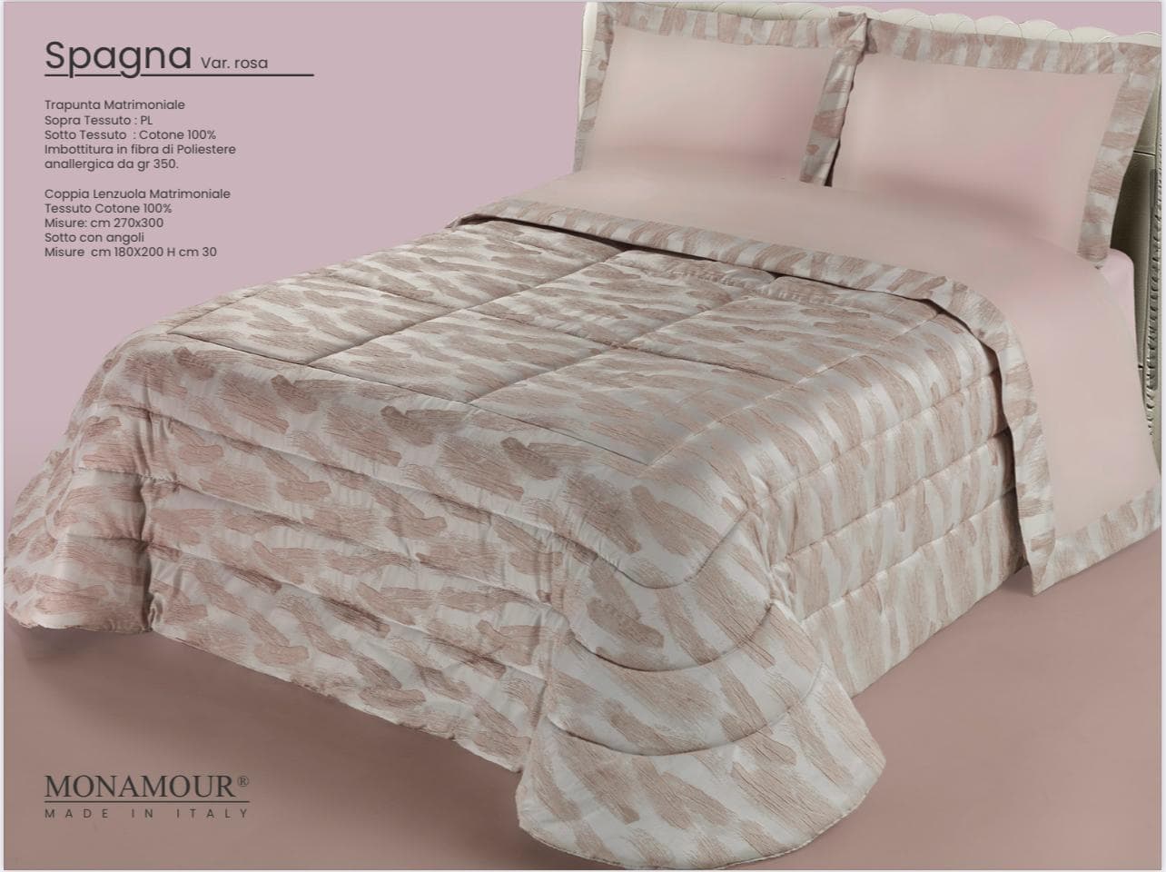 Trapunta matrimoniale invernale Mon Amour art. Spagna Sopra tessuto: PL Sotto tessuto: cotone 100% imbottitura in fibra di poliestere anallergica da gr.350 - 8