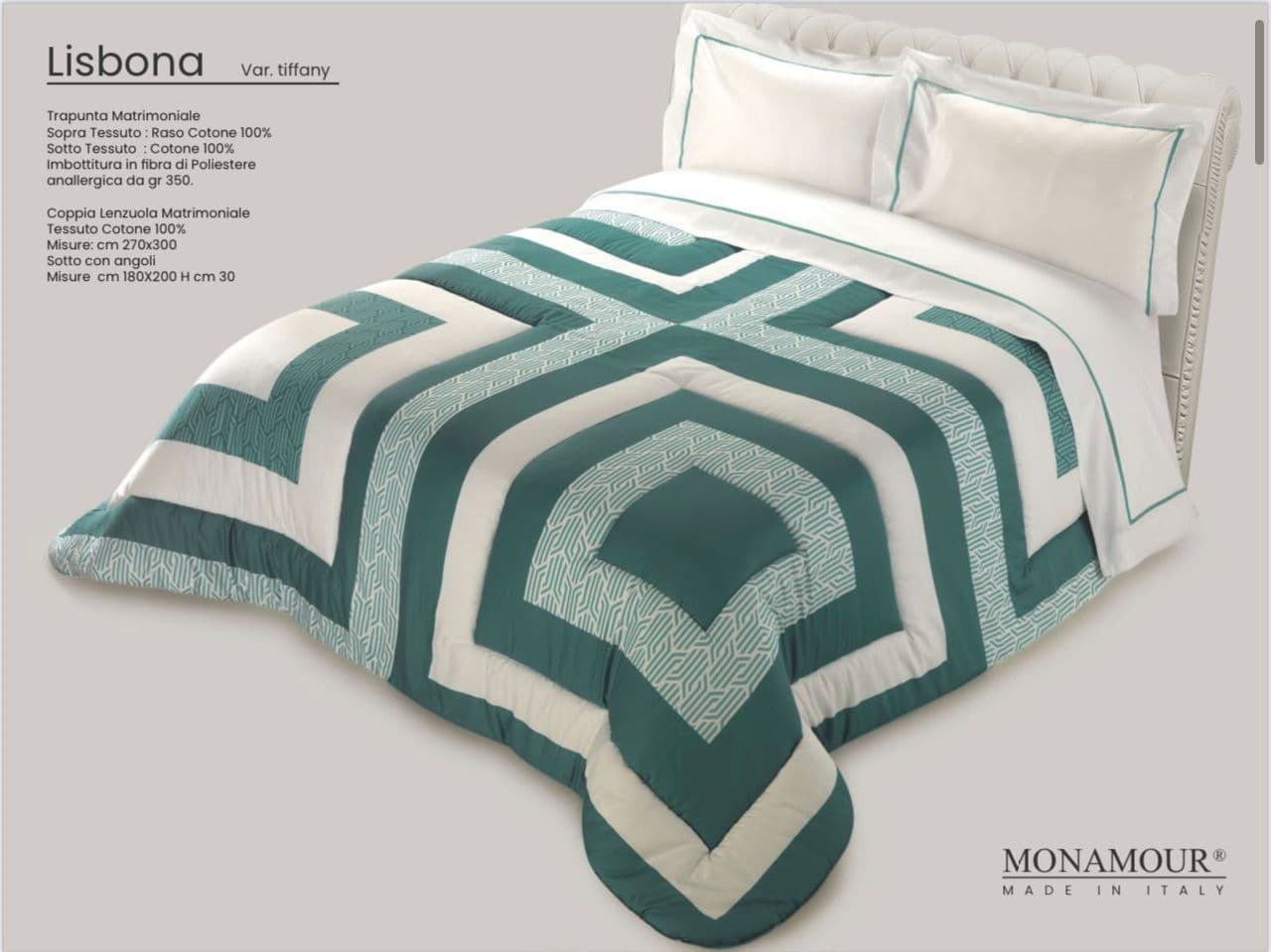 Trapunta matrimoniale invernale Mon Amour art. Lisbona Sopra tessuto: PL Sotto tessuto: cotone 100% imbottitura in fibra di poliestere anallergica da gr.350 - 7