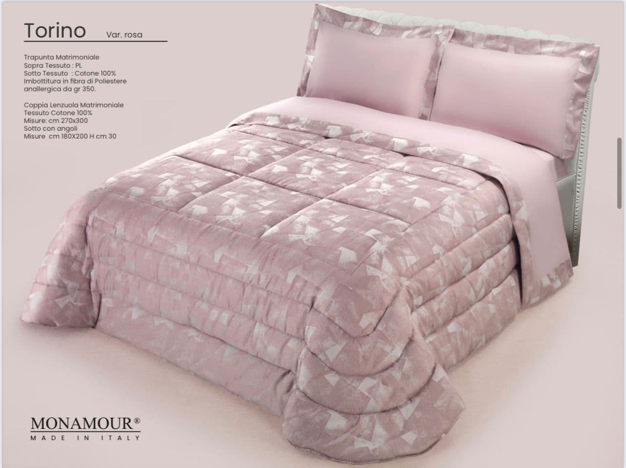 Trapunta matrimoniale invernale Mon Amour art. Torino Sopra tessuto: PL Sotto tessuto: cotone 100% imbottitura in fibra di poliestere anallergica da gr.350 - 8