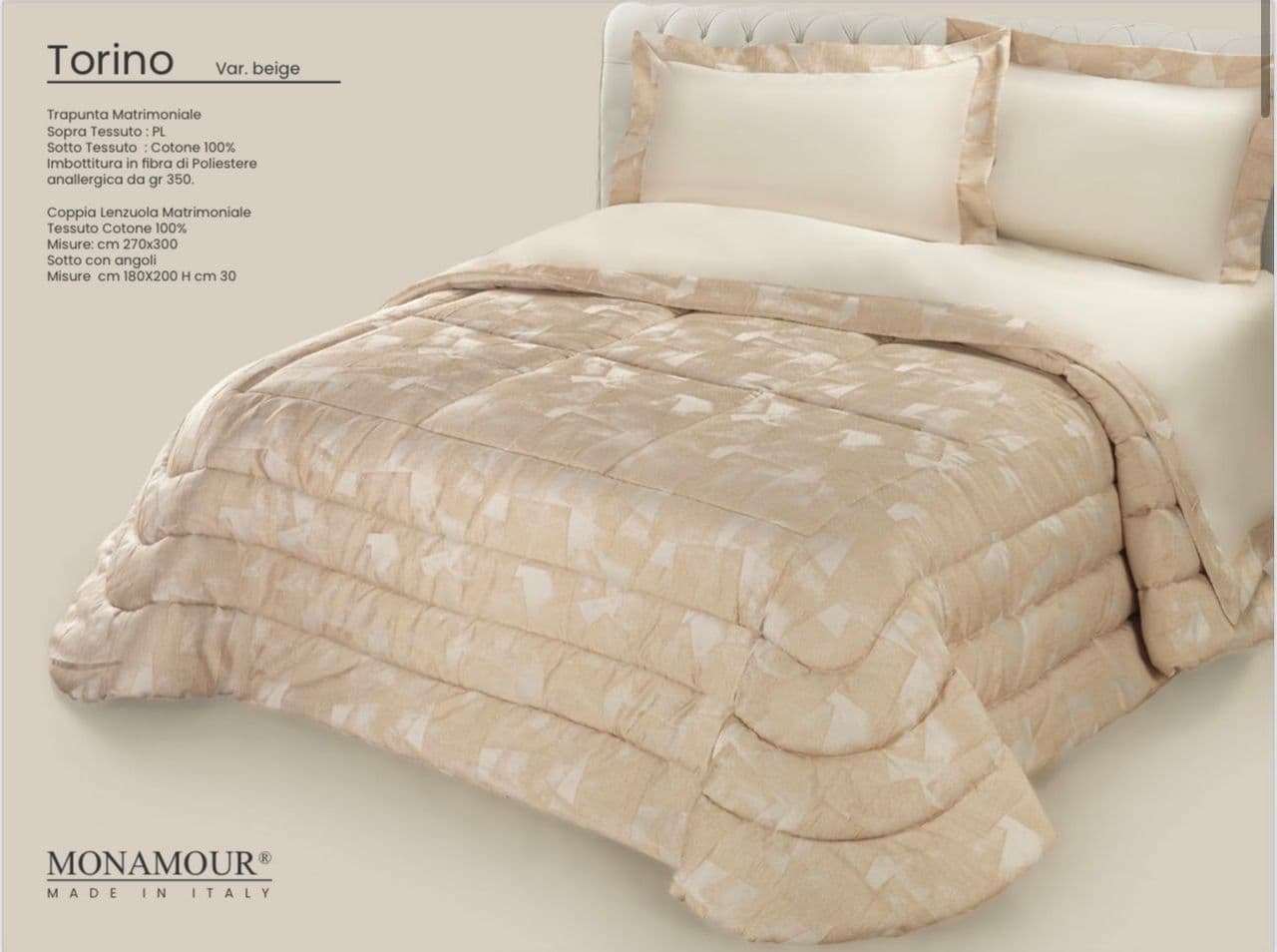 Trapunta matrimoniale invernale Mon Amour art. Torino Sopra tessuto: PL Sotto tessuto: cotone 100% imbottitura in fibra di
