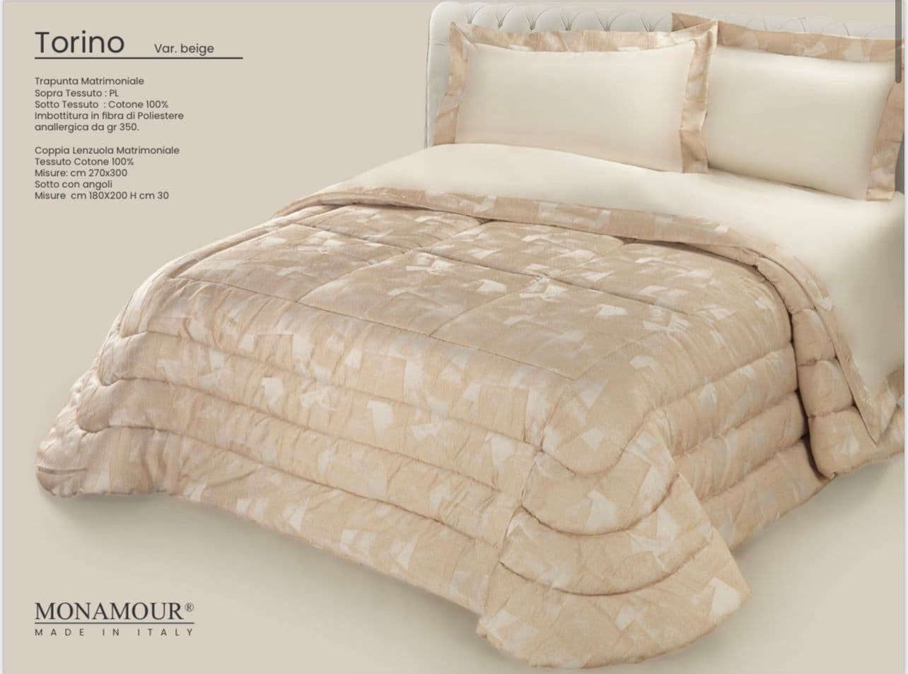Trapunta matrimoniale invernale Mon Amour art. Torino Sopra tessuto: PL Sotto tessuto: cotone 100% imbottitura in fibra di poliestere anallergica da gr.350 - 9