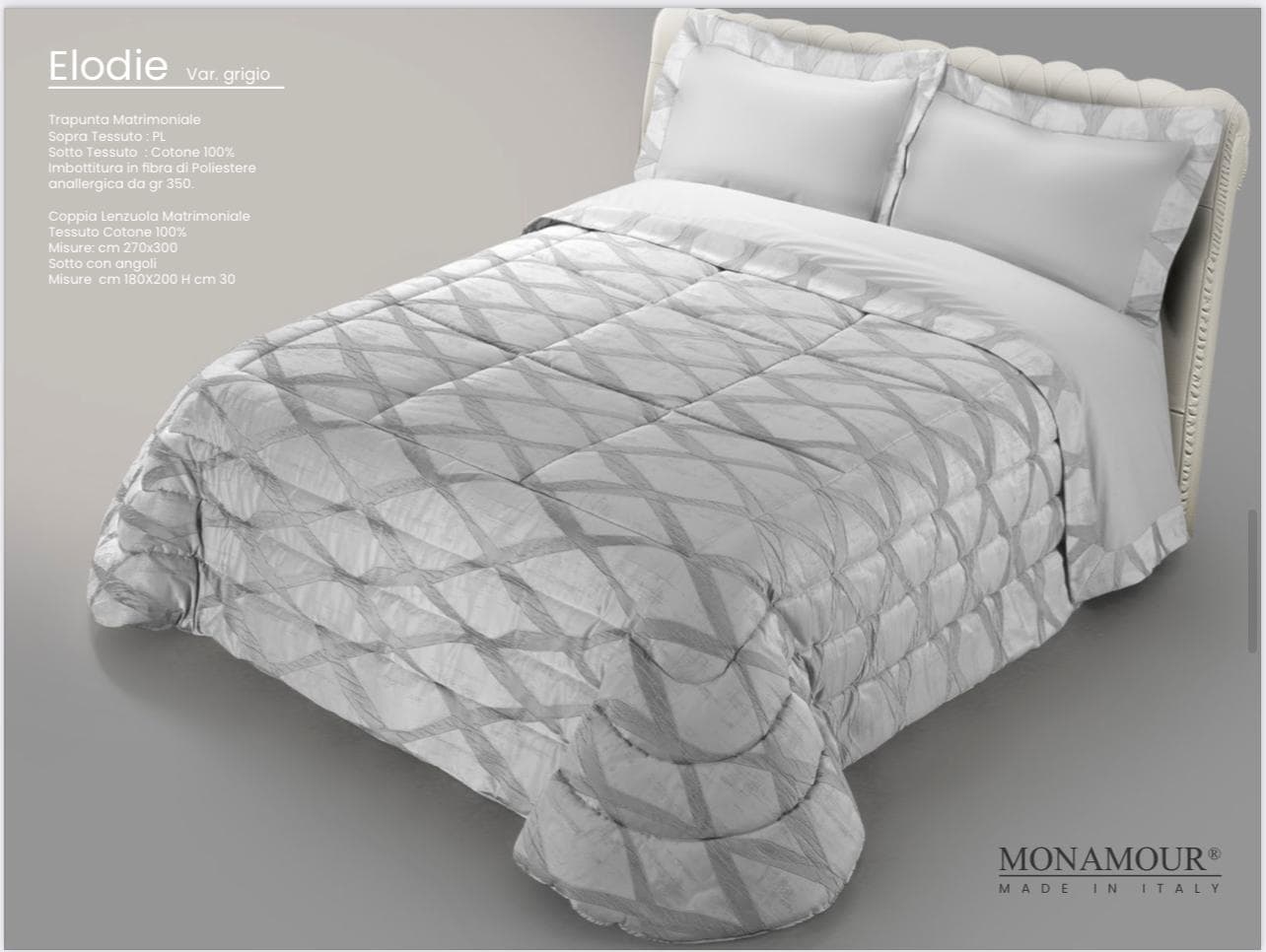 Trapunta matrimoniale invernale Mon Amour art. Elodie Sopra tessuto: PL Sotto tessuto: cotone 100% imbottitura in fibra di poliestere anallergica da gr.350 - 6