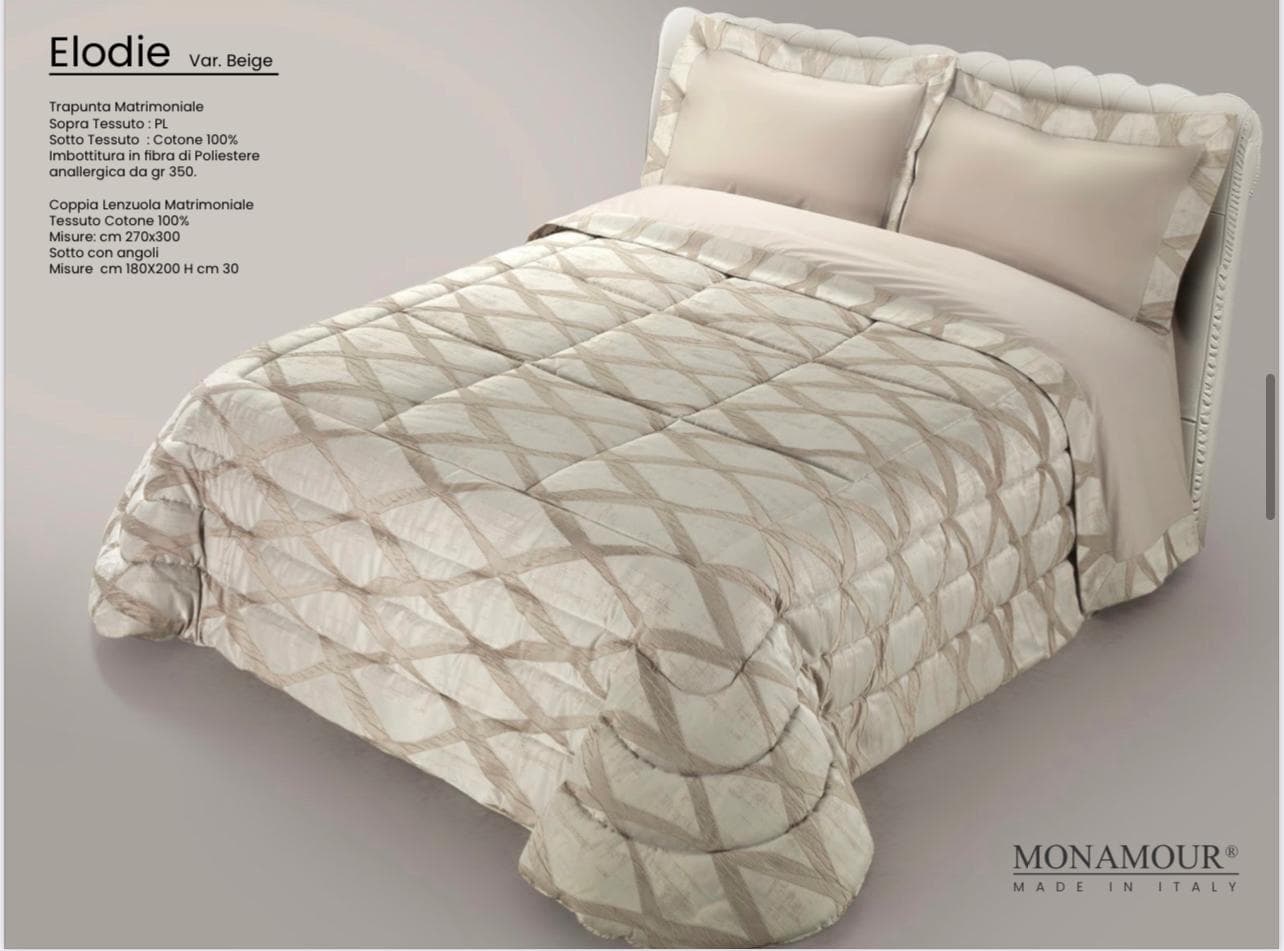 Trapunta matrimoniale invernale Mon Amour art. Elodie Sopra tessuto: PL Sotto tessuto: cotone 100% imbottitura in fibra di poliestere anallergica da gr.350 - 9