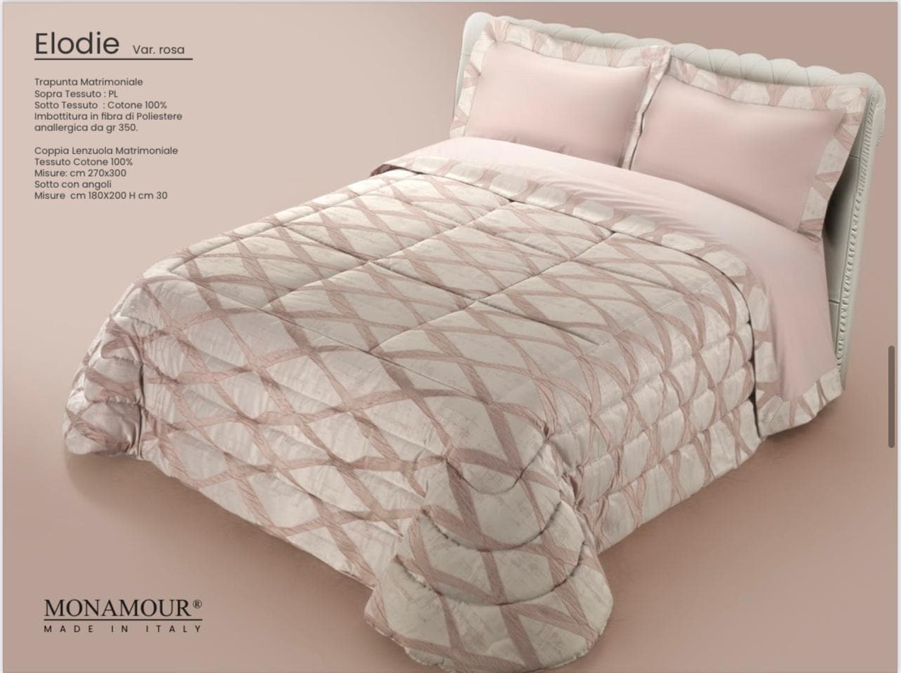 Trapunta matrimoniale invernale Mon Amour art. Elodie Sopra tessuto: PL Sotto tessuto: cotone 100% imbottitura in fibra di poliestere anallergica da gr.350 - 8