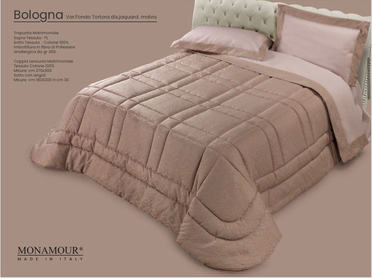 Trapunta matrimoniale invernale Mon Amour art. Bologna Sopra tessuto: PL Sotto tessuto: cotone 100% imbottitura in fibra di