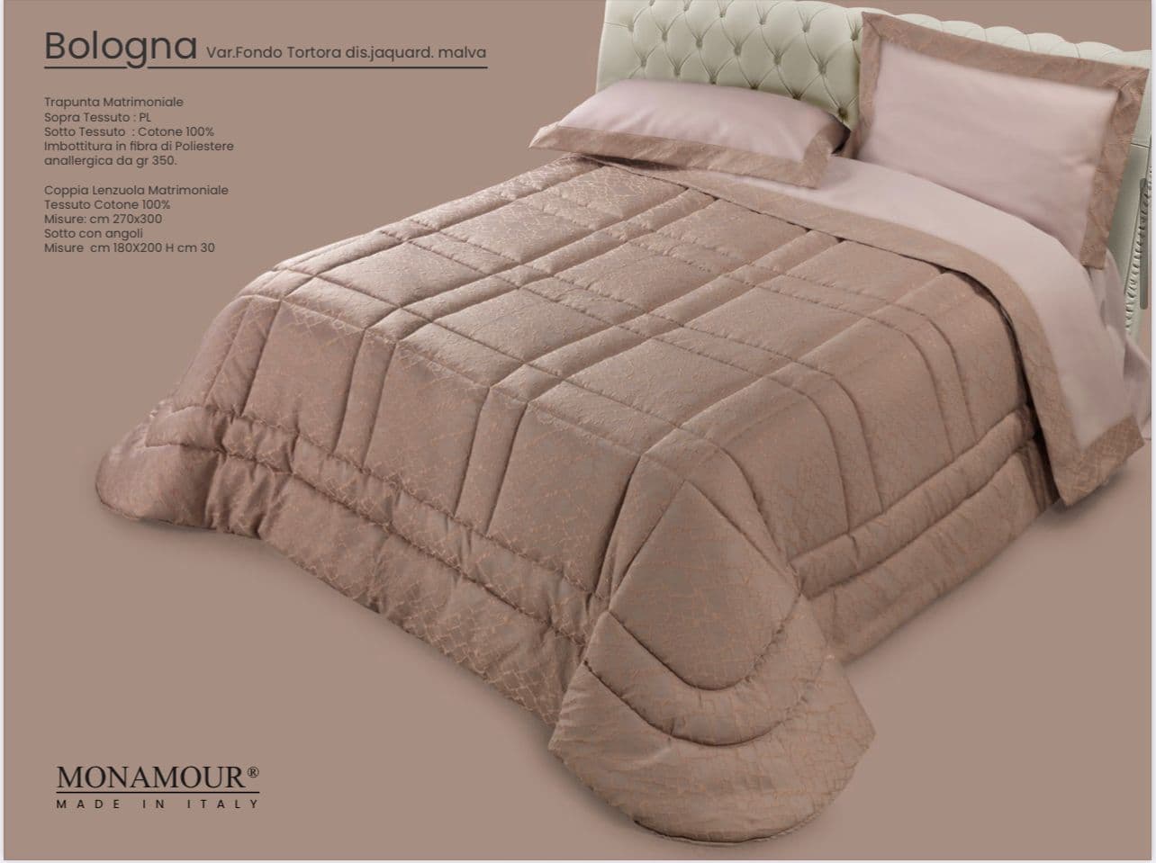 Trapunta matrimoniale invernale Mon Amour art. Bologna Sopra tessuto: PL Sotto tessuto: cotone 100% imbottitura in fibra di poliestere anallergica da gr.350 - 8