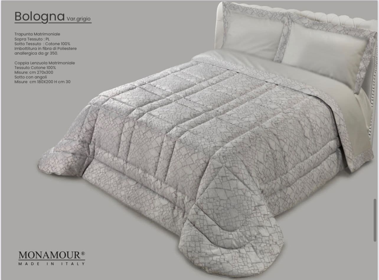 Trapunta matrimoniale invernale Mon Amour art. Bologna Sopra tessuto: PL Sotto tessuto: cotone 100% imbottitura in fibra di poliestere anallergica da gr.350 - 6