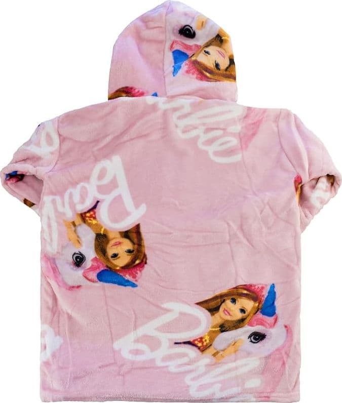 Maxi Felpa Barbie Oversize in Pile Poncho Plaid Coperta con Cappuccio e Maniche e Maxi Tasca - 2