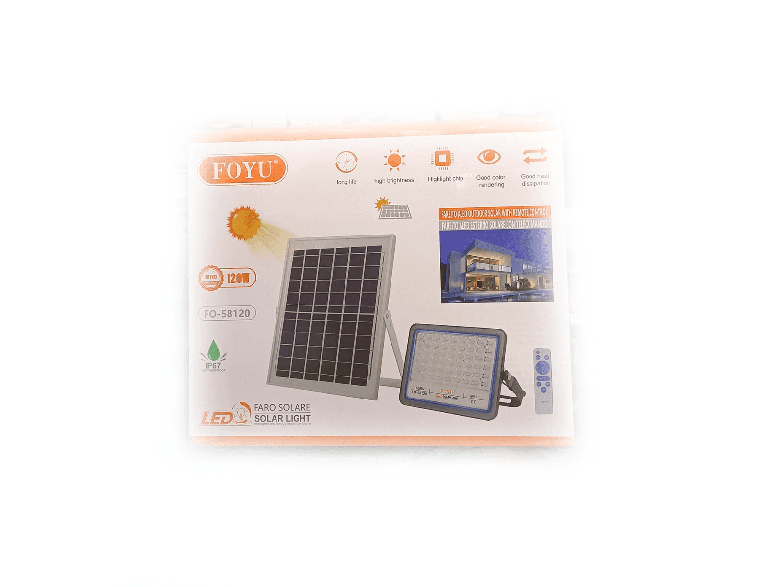 FARO FARETTO LED CON PANNELLO SOLARE LUCE FREDDA 120W 200W 300W 400W IP67 - FOYU - 3