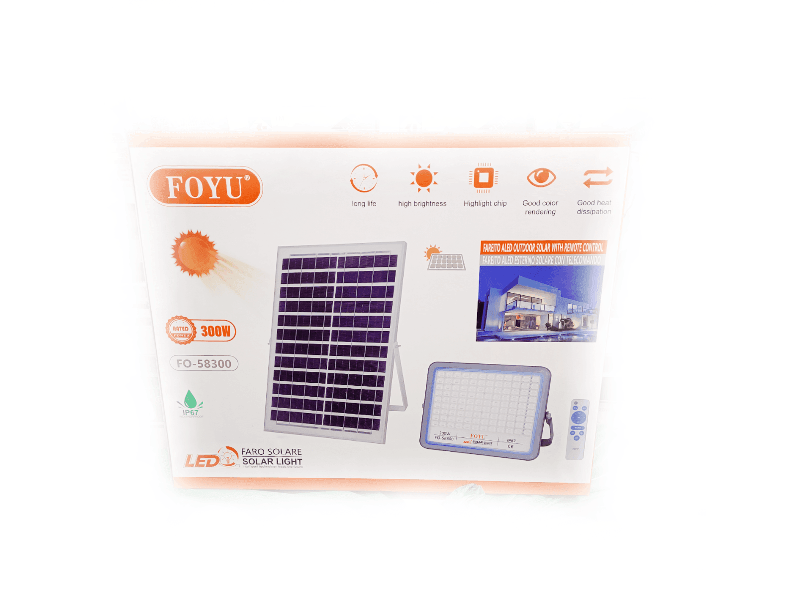 FARO FARETTO LED CON PANNELLO SOLARE LUCE FREDDA 120W 200W 300W 400W IP67 - FOYU - 4