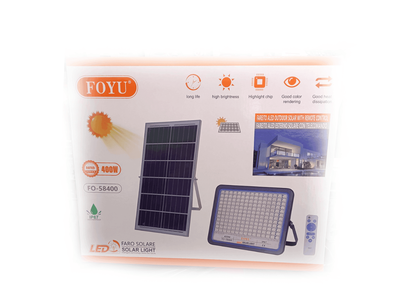 FARO FARETTO LED CON PANNELLO SOLARE LUCE FREDDA 120W 200W 300W 400W IP67 - FOYU - 5