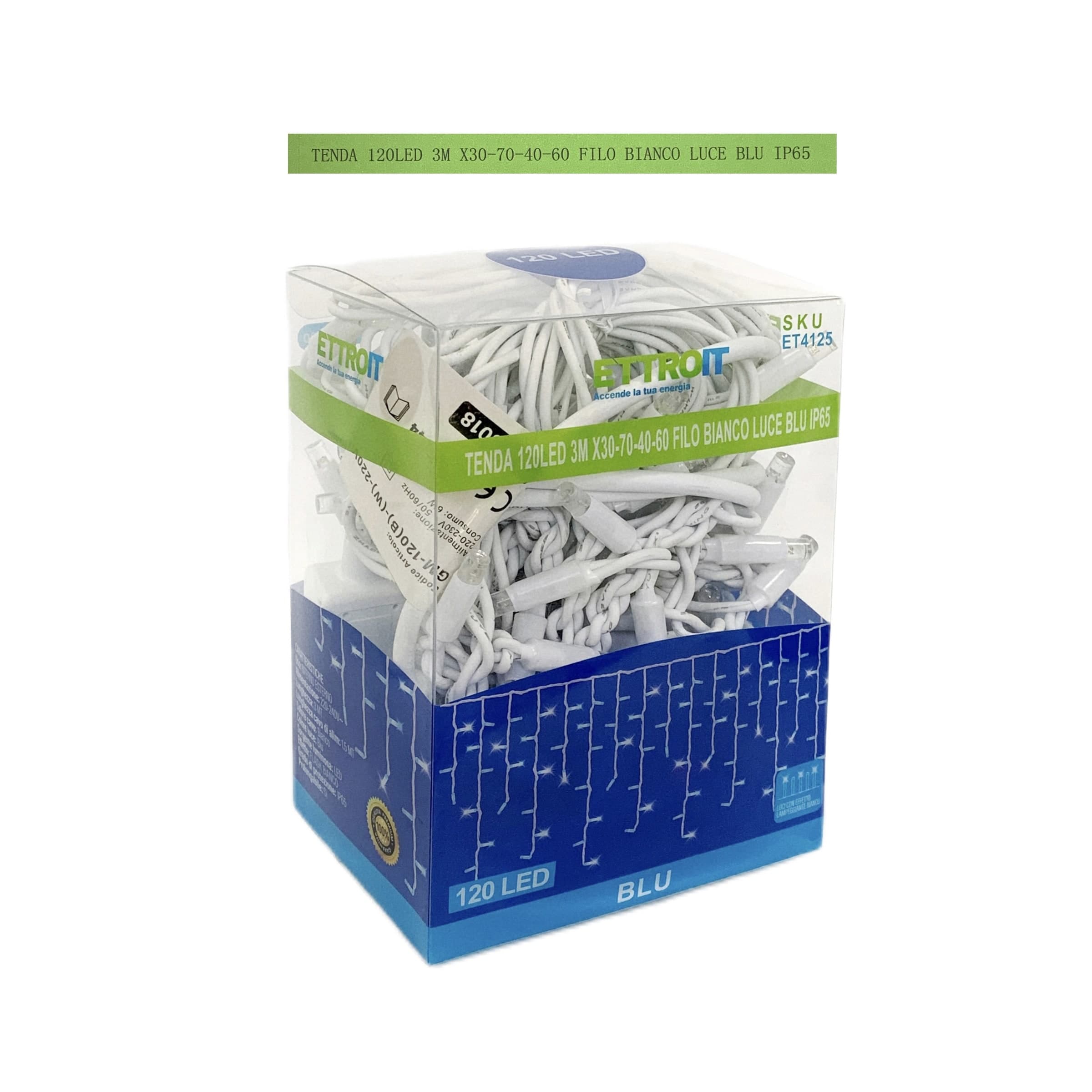 TENDA  NATALE ESTERNO NATALIZIA 120 led 3m x 30-70-40-60 CM filo bianco luce Blu ip65 /ET4125 - 2