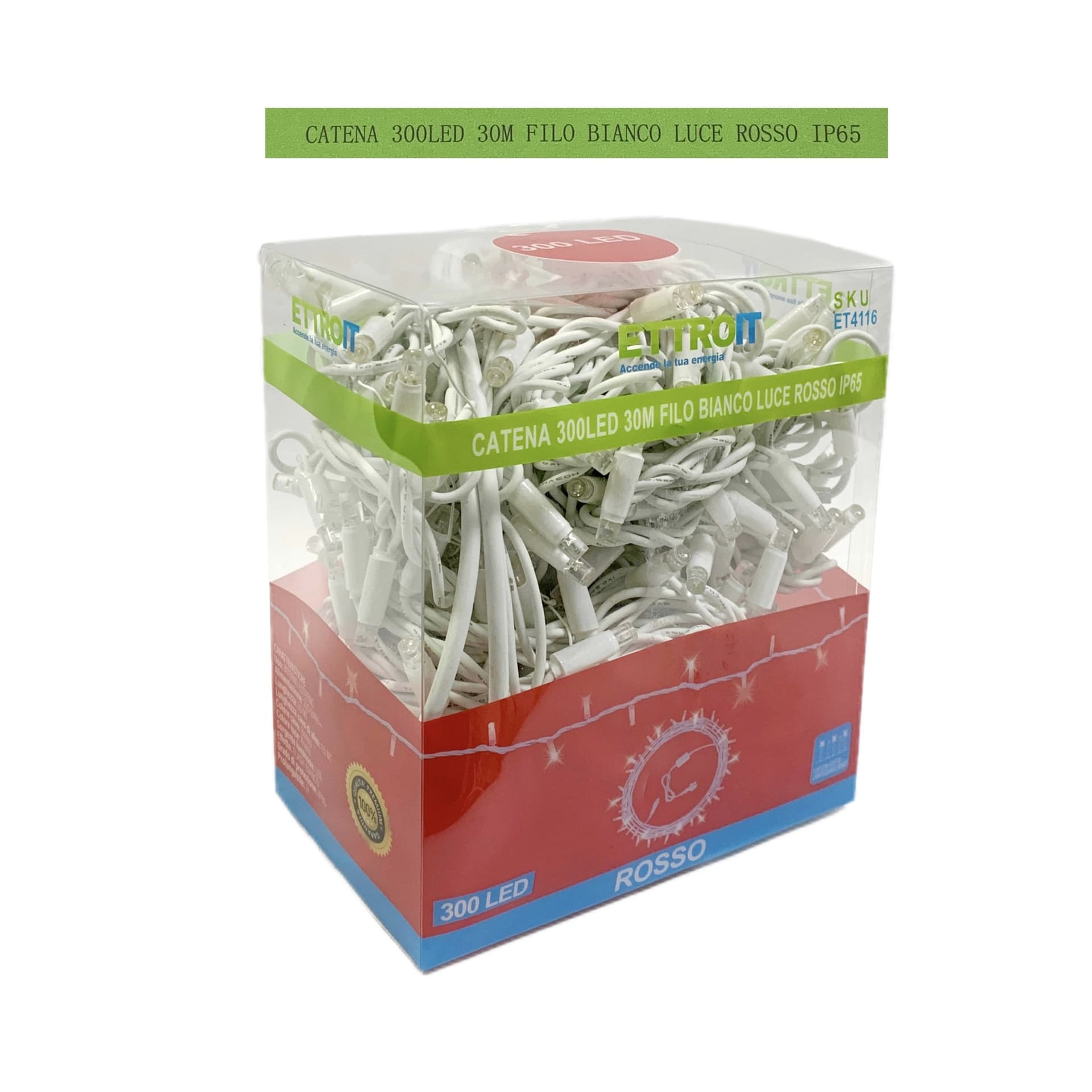 catena luminosa 300 led 30 metri filo bianco luce rosso ip65 /ET4116 - 2