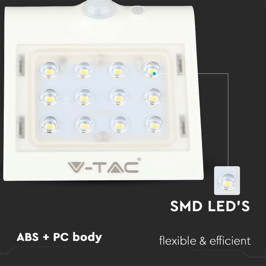 V-TAC VT-767-2 LAMPADA BIANCA DA MURO LED 1,5W CON PANNELLO SOLARE E SENSORE - SKU 8276 - 9