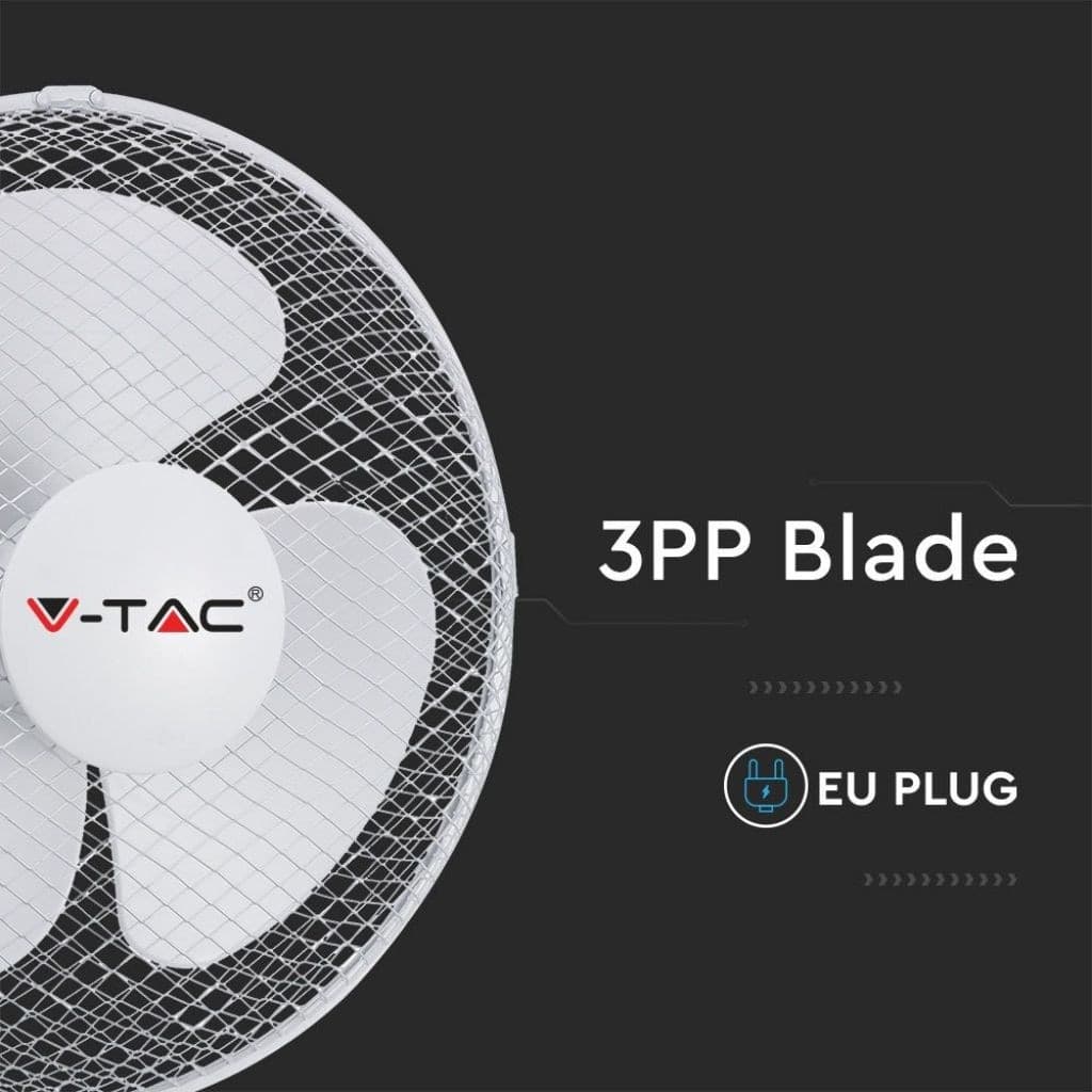 V-TAC VT-4012-3 VENTILATORE OSCILLANTE DA TAVOLO 40W A 3 PALE COLORE BIANCO - SKU 7924 - 11