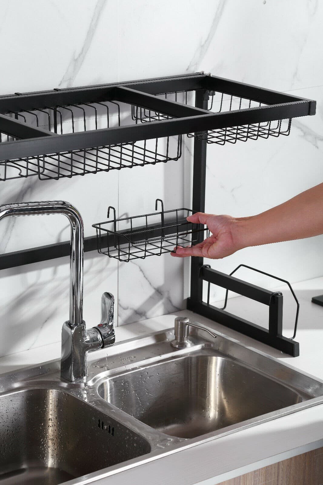 Sopra lavello Dish organizzer cucina scaffale cucina in acciaio colore nero - 5
