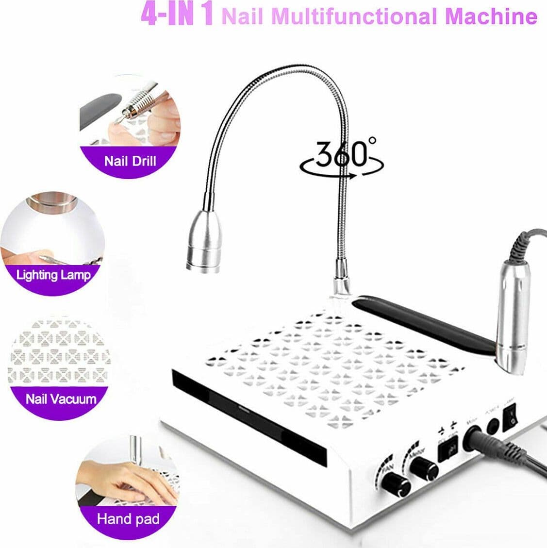 KIT 4 in 1 Aspiratore Fresa Lampada Manicure Pedicure NAIL ART Unghie ESTETISTA - 3