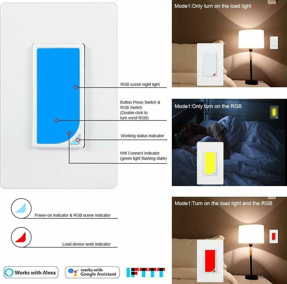 Interruttore Luce Notturna WIFI dimmer RGB integrata 10A Alexa Google Home IFTTT - 7
