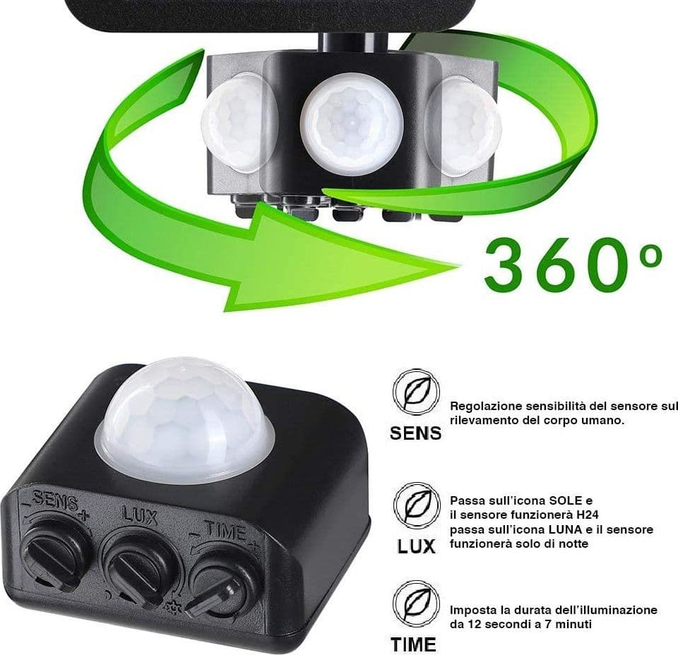 Faro LED 10W Faretto Slim Con Sensore Movimento Pir Crepuscolare ip65 - 7
