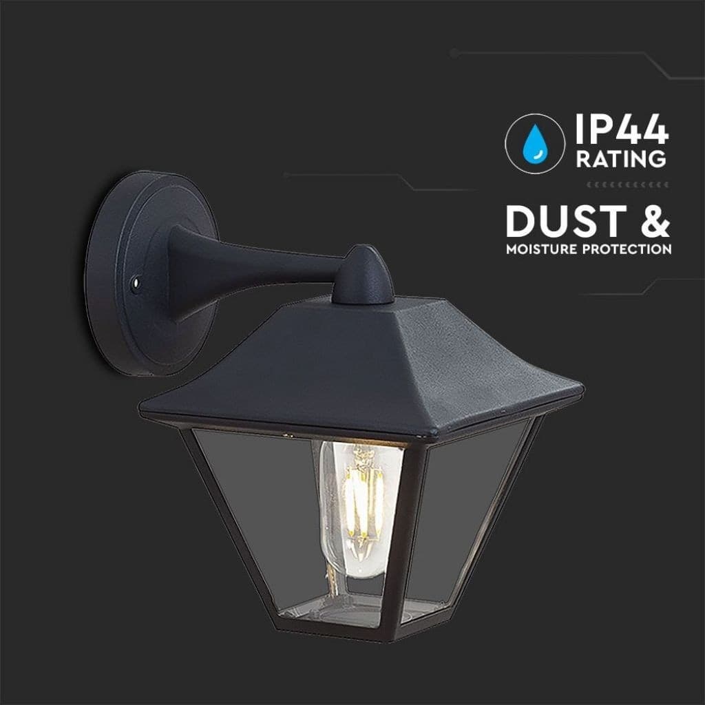 V-TAC VT-843 Lampada LED da Muro a Lanterna in Vetro con Portalampada E27 Colore Nero Opaco IP44 - SKU 8686 - 6