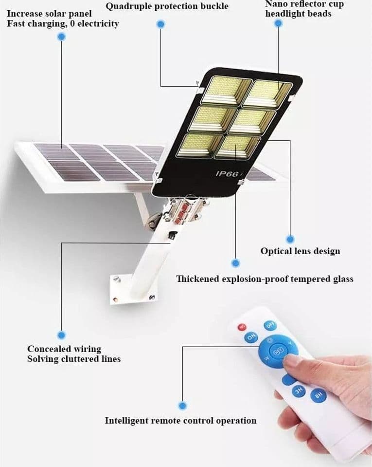 LAMPIONE LED PANNELLO SOLARE STAFFA E TELECOMANDO 300W Standard - 6