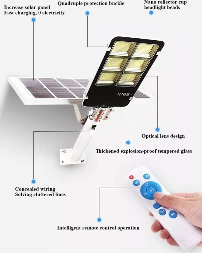 LAMPIONE LED PANNELLO SOLARE STAFFA E TELECOMANDO 300W Standard - 6